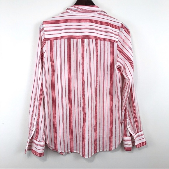 J. Crew Red Striped Cotton Gauze Shirt - Picture 3 of 3